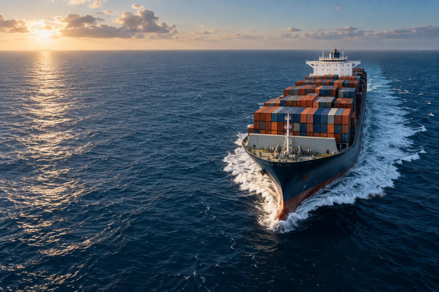 Container vessel crossing the open sea